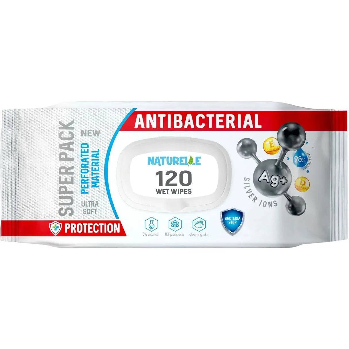 Drėgnos servetėlės antibakterinės NATURELLE ANTIBACTERIAL, 120vnt.
